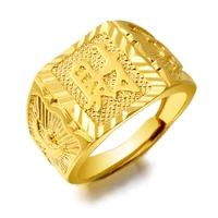 new alluvial gold adjustable ring 24k pure brass chinese character fortune luck ring for men