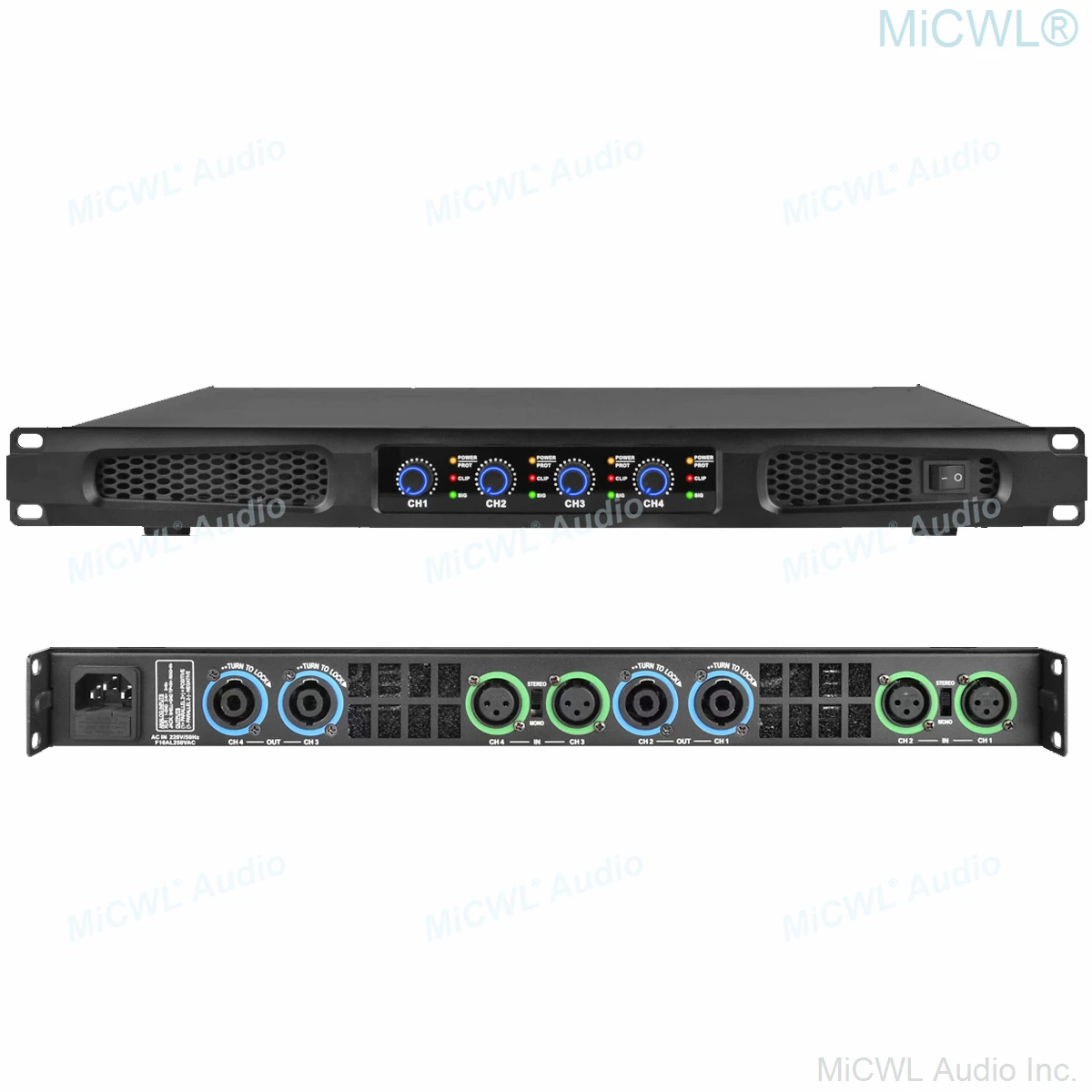 Фото Усилитель мощности MiCWL Audio Pro CA Series, 5200 Вт, 4-канальный, 2600 Вт, стандарт AMP, 19-дюймовый 1U, стойка CA650 №2