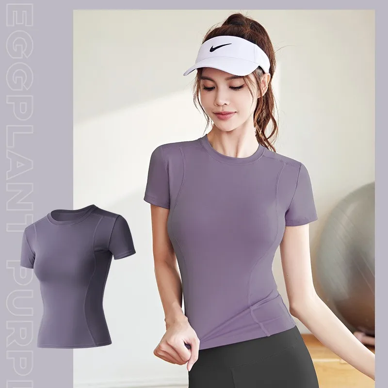 6 Colors Women's Sports Tight-Fitting Solid T-shirt Short-sleeved High Elastic Top Tee Spring and Autumn Thin Yoga Clothes