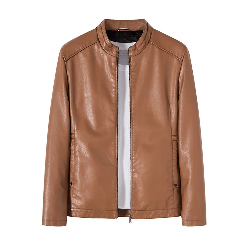 

Мужская мотоциклетная куртка из искусственной кожи с воротником-стойкой, молодежная модная кожаная куртка в британском стиле, 2023