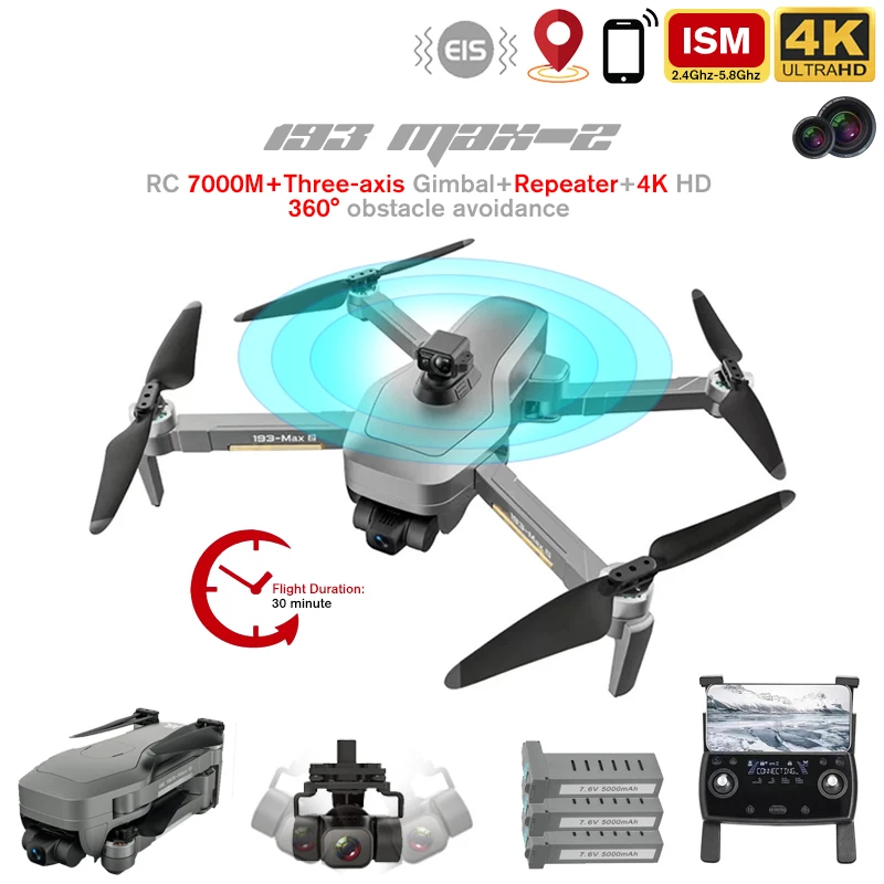 

Квадрокоптер Keuhz 193 Для обхода препятствий с камерой 4K RC 7000M GPS позиционирование EIS 3-осевой карданный FPV Бесщеточный