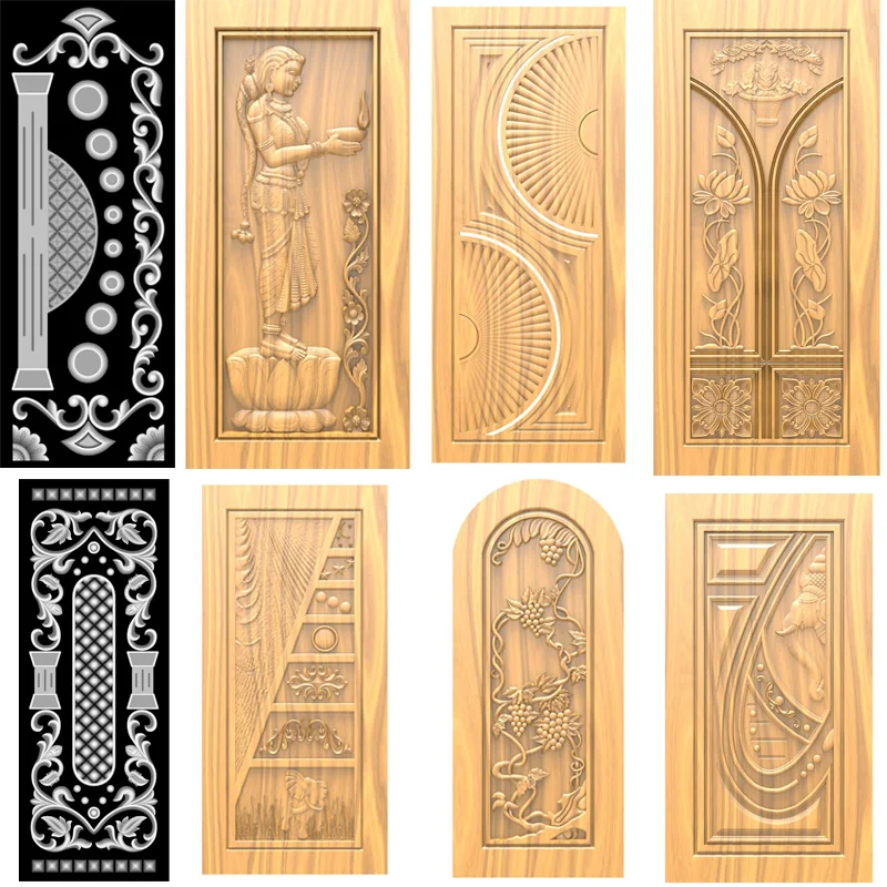 60 pcs Package Wooden Door CNC Router Engraving Designs ArtCAM 3D Relif Files in RLF STL format files collection