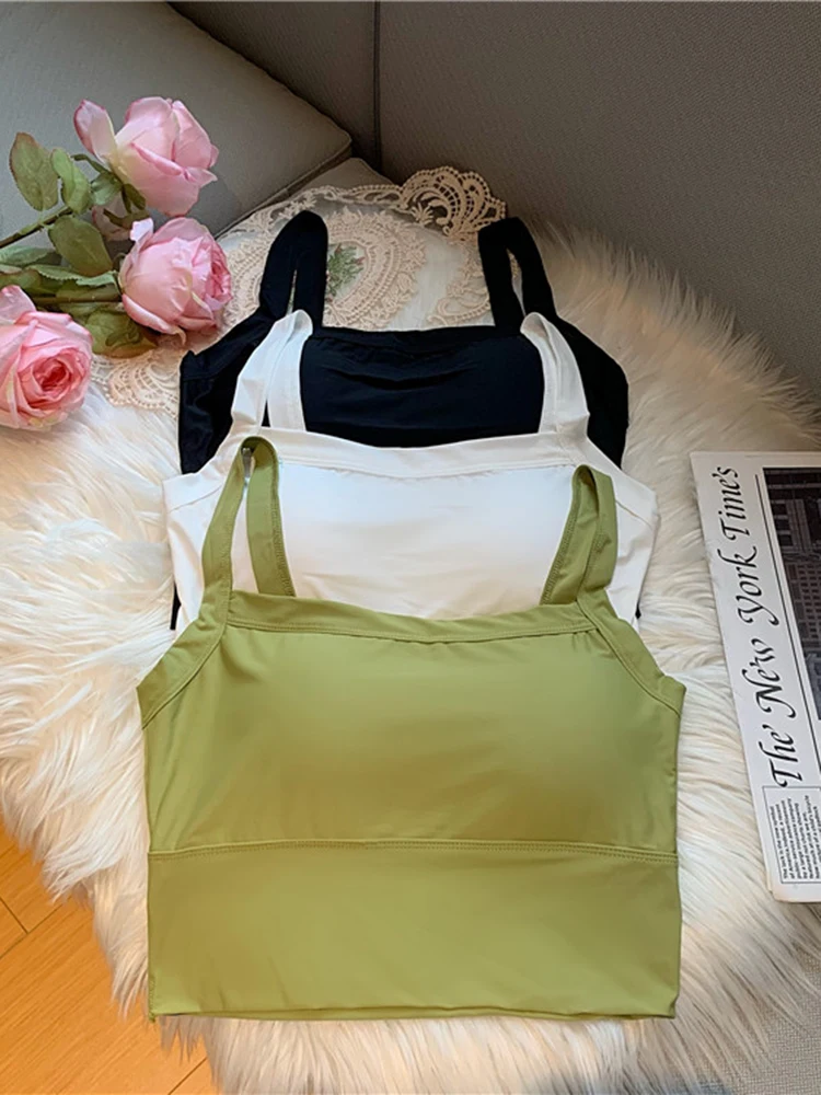 

2022 Summer Cropped Corset Tank Tops Women Bodycon Camis Solid Color Female Sleeveless Off Shoulder Strap Crop Top Vest