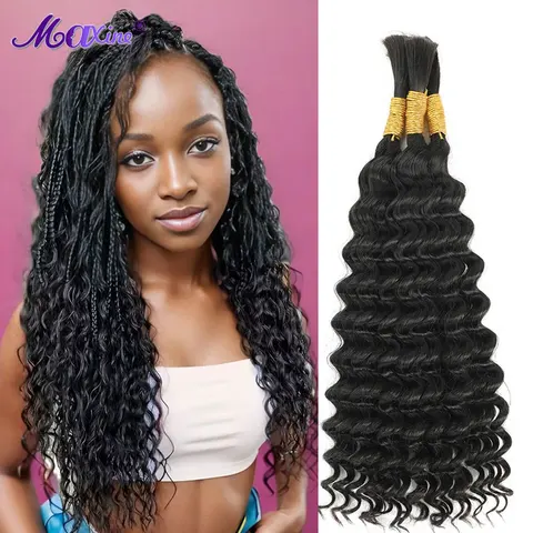 Человеческие волосы с глубокой волной, плетеные волосы для косичек без узлов в стиле бохо, насыпью двойные натянутые волосы P4/27, подчеркивающие волнистые волосы без узлов для плетения