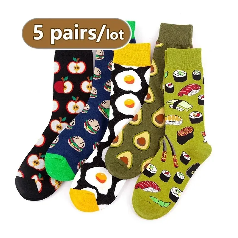 Мужские забавные носки с принтом фруктов животных Винтажные Унисекс