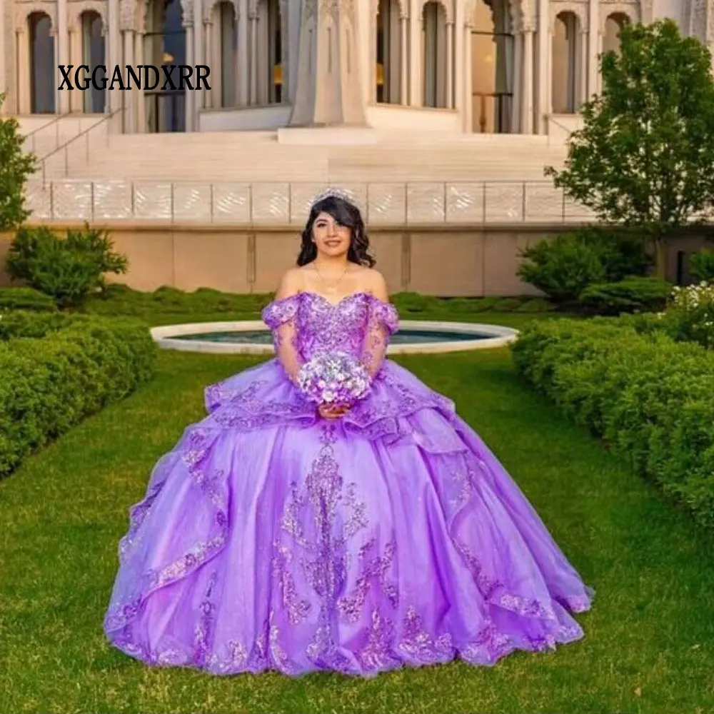 Фиолетовые платья Quinceanrea 2023 с длинным рукавом XV для праздников особенное бальное