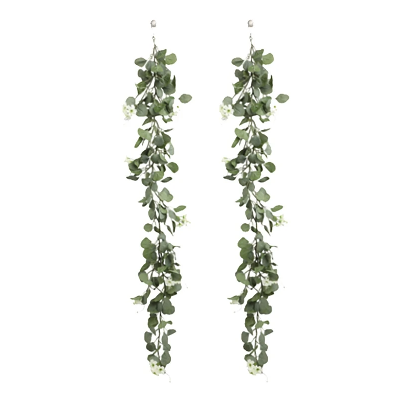 

2 Pcs Artificial Eucalyptus Leaves Garland, Fake Greenery Frosted Vine For Wedding Table Runner Mantel Home Decor