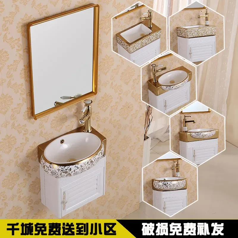 

Small Apartment Colorful Gold Mini Ceramic Wall-Mounted Washbasin Bathroom Wash Basin Corner Triangle Wall-Hung Basin