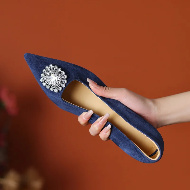 

Туфли-лодочки женские без застежек, 4,5 см, замшевые, с острым носком