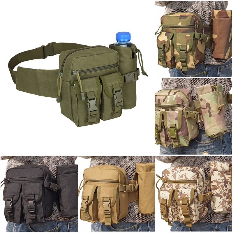 Multi-purpose Kettle Waist Bag Sports Water Bottle Pocket Canvas Unisex Hip Purse Travel Running Backpack Men Military Backpack