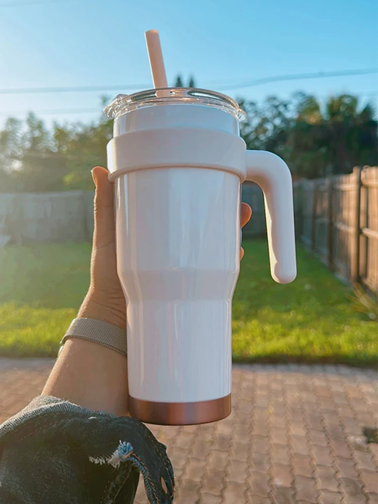 

40 Oz Tumbler with Handle Stainless Steel Mug Vacuum Insulated Mug with Handle Leak Proof Fit in Car Cup Holder（Including Straw)