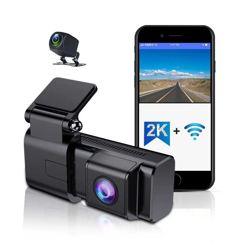

170 ° HD видеорегистратор с двумя объективами смартфон 2K + 1080P WiFi Передняя и задняя запись парковочный монитор