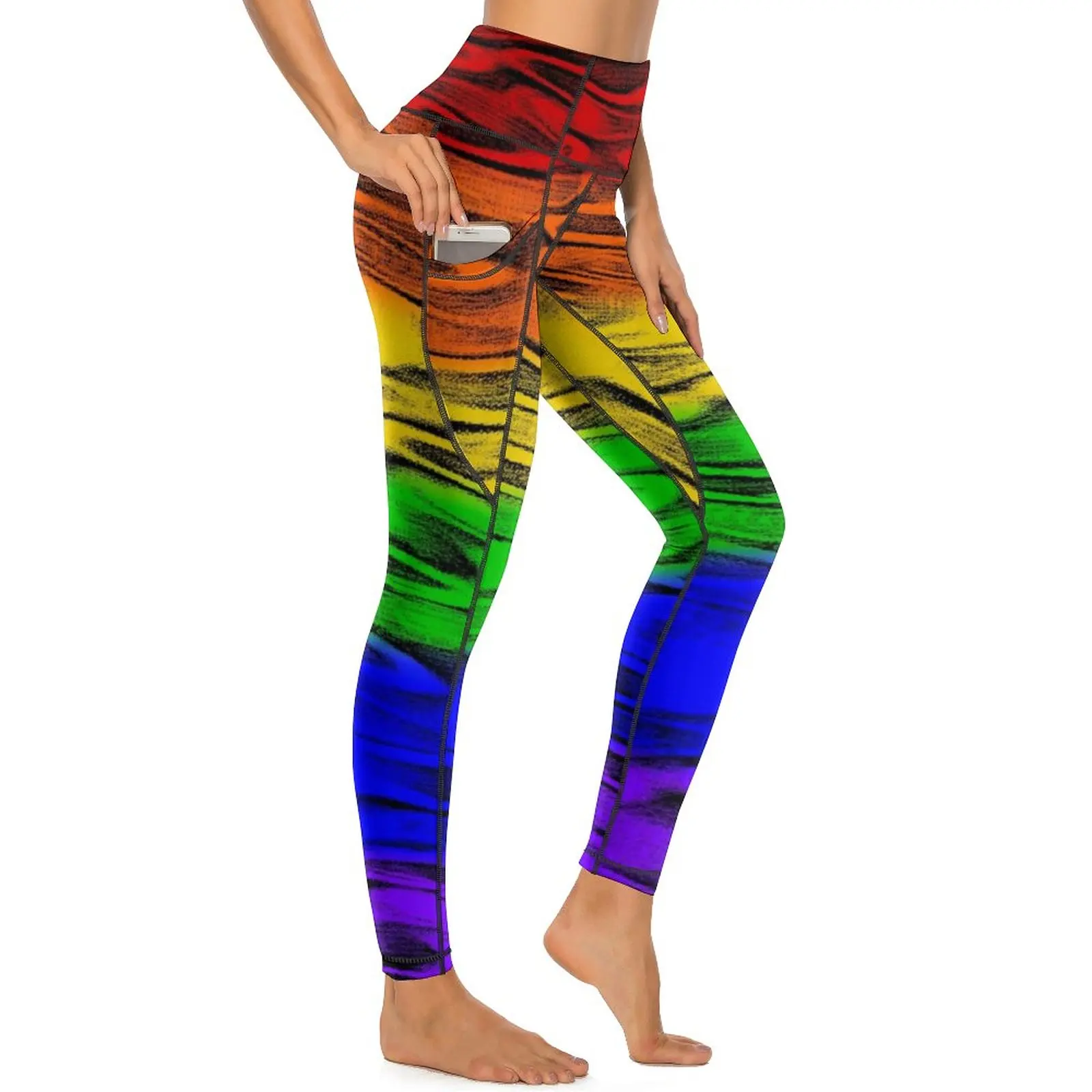 

Rainbow Abstract Leggings Sexy Colorful Marble High Waist Yoga Pants Vintage Stretchy Leggins Women Design Fitness Sports Tights