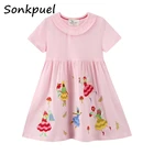 2022, весенне-летнее платье для девочек, детские платья с коротким рукавом и цветочным принтом, одежда для маленьких девочек, хлопковое детское платье принцессы