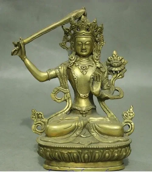 Тибетский буддийский храм латунное сиденье лотос Веншу Манджушри статуя богини