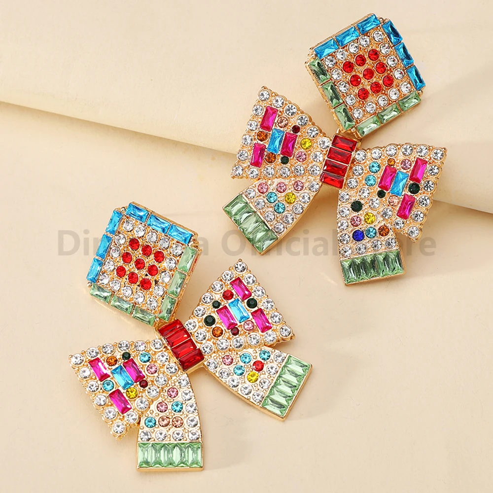 

Bohemian Rhinestone Bowknot Big Dangle Earrings Charm Unusual Luxury Holiday Party Pendant Jewelry Ear Accessories For Women