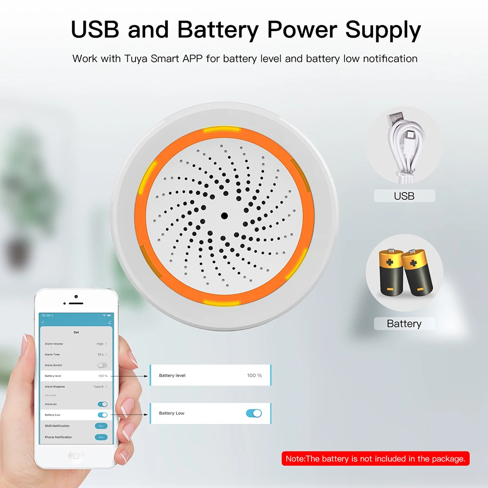 

Беспроводная Wi-Fi-сирена Tuya ZigBee, звукосветильник сигнализация, датчик безопасности, поддержка умного дома