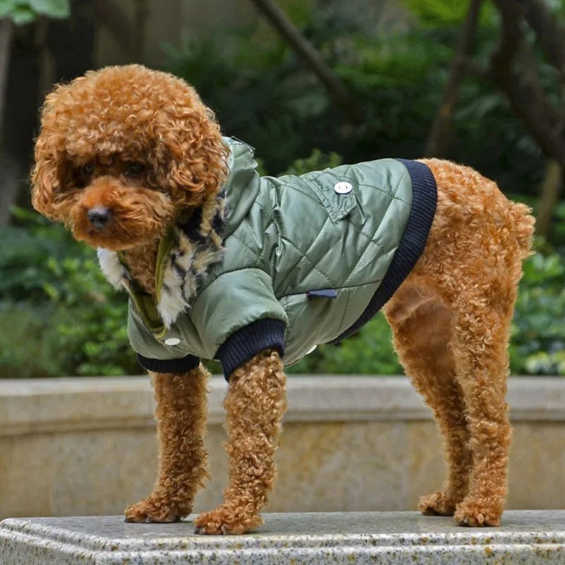

Fashion Pet Warm Coats Clothes For Dogs Puppy Clothing For Faux Pockets Fur Trimmed Dog Clothes Hoodie Pets Jacket Army green