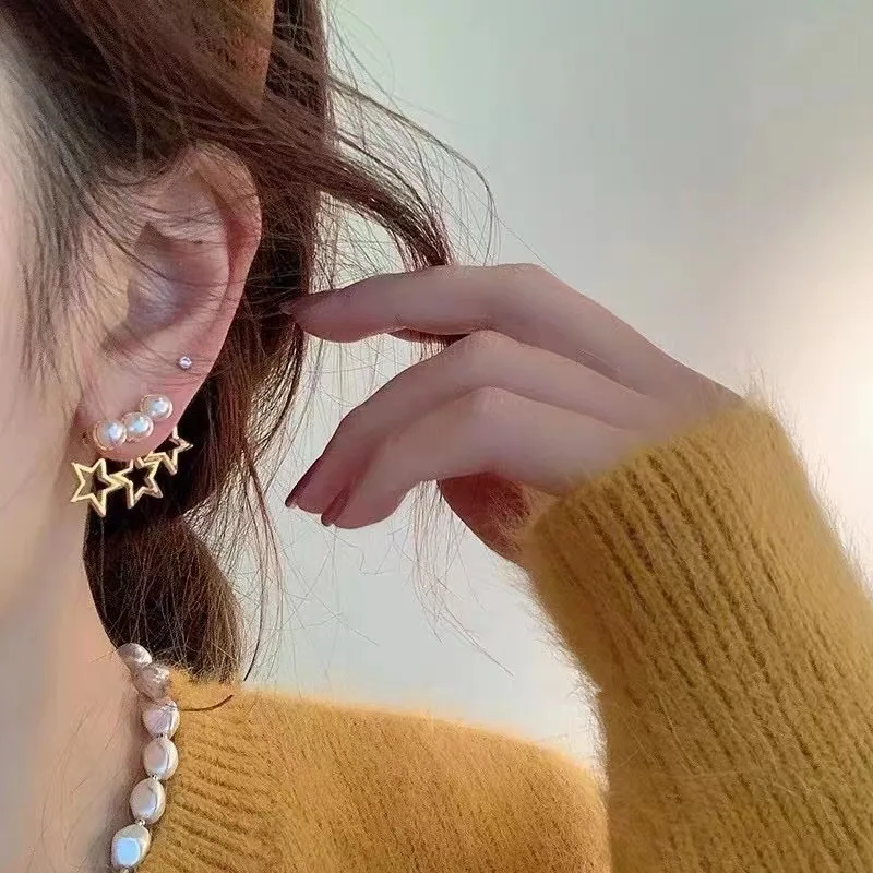 

Japanese and Korean Style Dual-Wear XINGX Pearl Earrings for Women Ins Simple Elegant Star-Shaped Detachable Pearl Earrings
