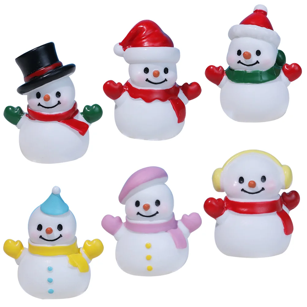 

6 шт., новогодние миниатюрные статуэтки снеговика