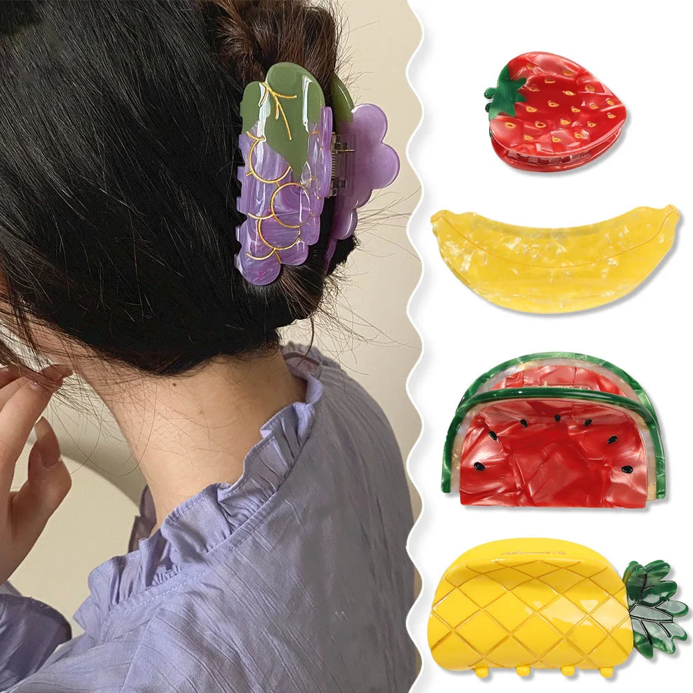 

2023 New Cute Women Girls French Style Headdress Headwear Fruit Vegetable Design Clips Sweet Hairpins Hair Claws Ponytail Holder