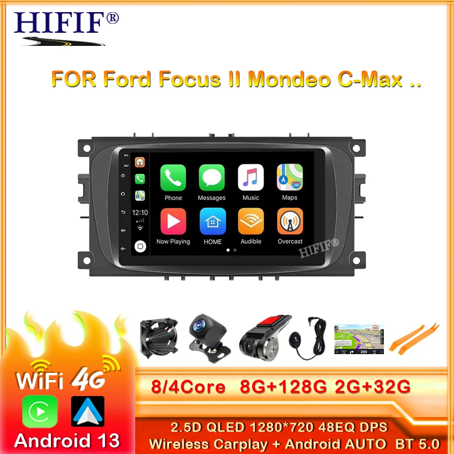 

Автомагнитола 2 din на Android 13 для Ford Focus II Mondeo C-Max Galaxy Kuga CarPlay, мультимедийный плеер, Авторадио