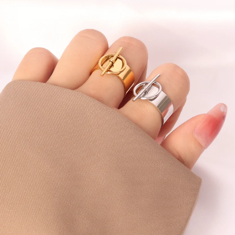 

Lock Wide Ring Open Adjustable Fashion Retro Stainless Steel RingsFor Women Round Pendant Ring Finger Ring Trendy Jewelry Gifts