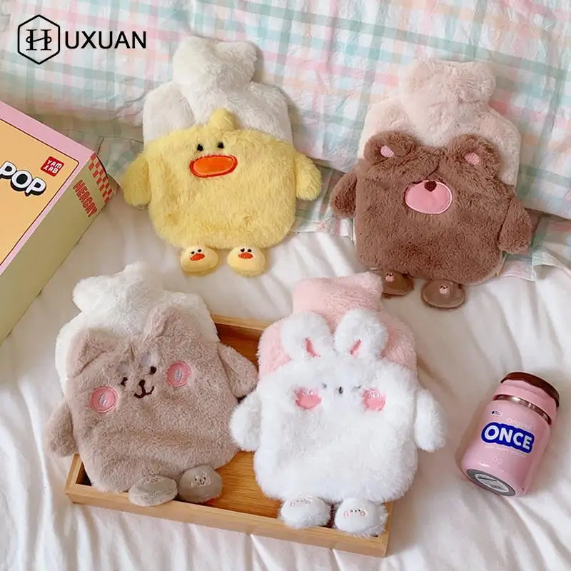 Cute PVC Stress Pain Relief Therapy Hot Water Bottle Bag Kawaii Knitted Soft Cozy Cover Winter Warm Heat Reusable Hand Warmer