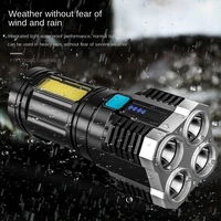 4 lamp beads led multifunctional strong light flashlight with cob side light portable usb rechargeable flashlight