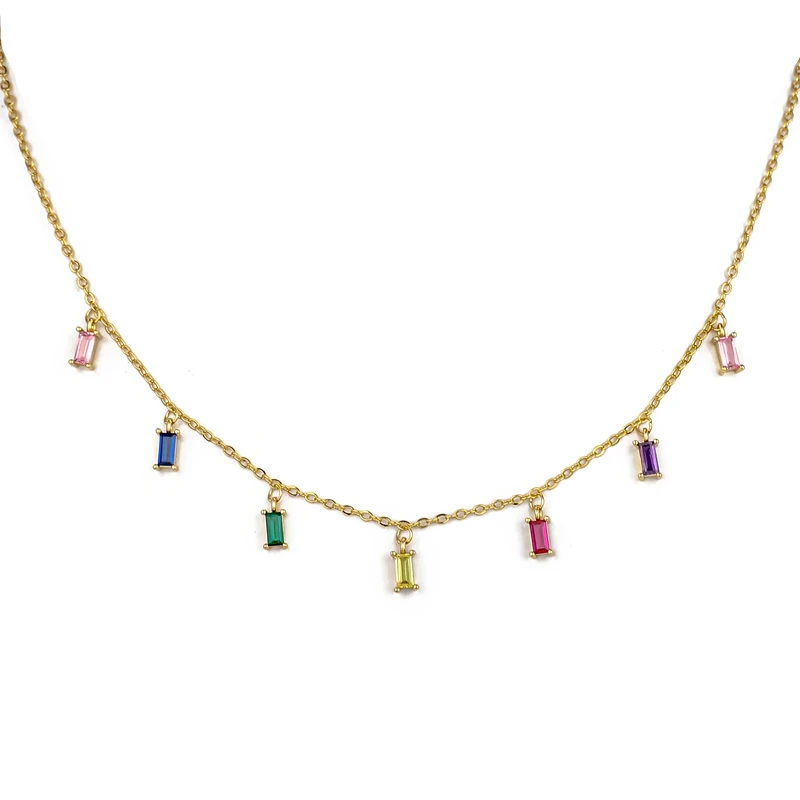 

ENSHIR Colored Square Zircon Tassel Necklace for Women Gold Color CZ Choker Necklace Jewelry Gifts