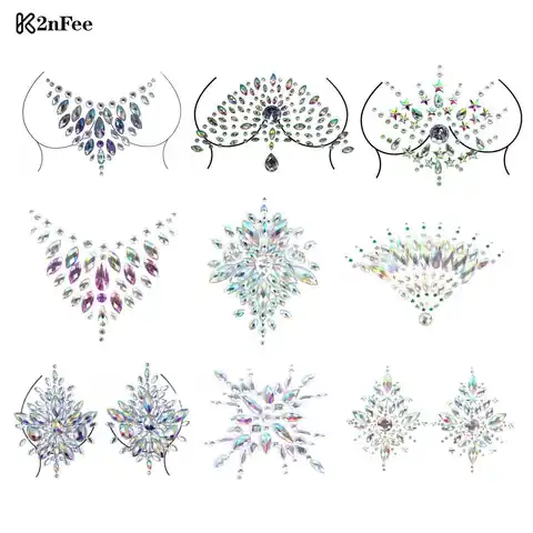 Nipple Cover Crystal Bra Stickers Bra Pad Stickers Adhesive Diamond Beads Breast Pasties Shiny Tattoo Sticker Bra Accessories