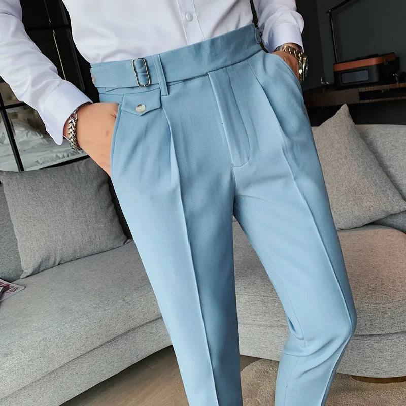

Цветные брюки для костюма, облегающие мужские брюки, деловые повседневные модные мужские брюки/корейские британские однотонные прямые уни...