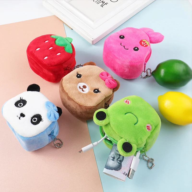 Cute Plush Coin Purse Cartoon Animal Plush Wallet Girls Kawaii Stuffed Panda Bear Coin Purse Key Bags Children Party Small Gifts