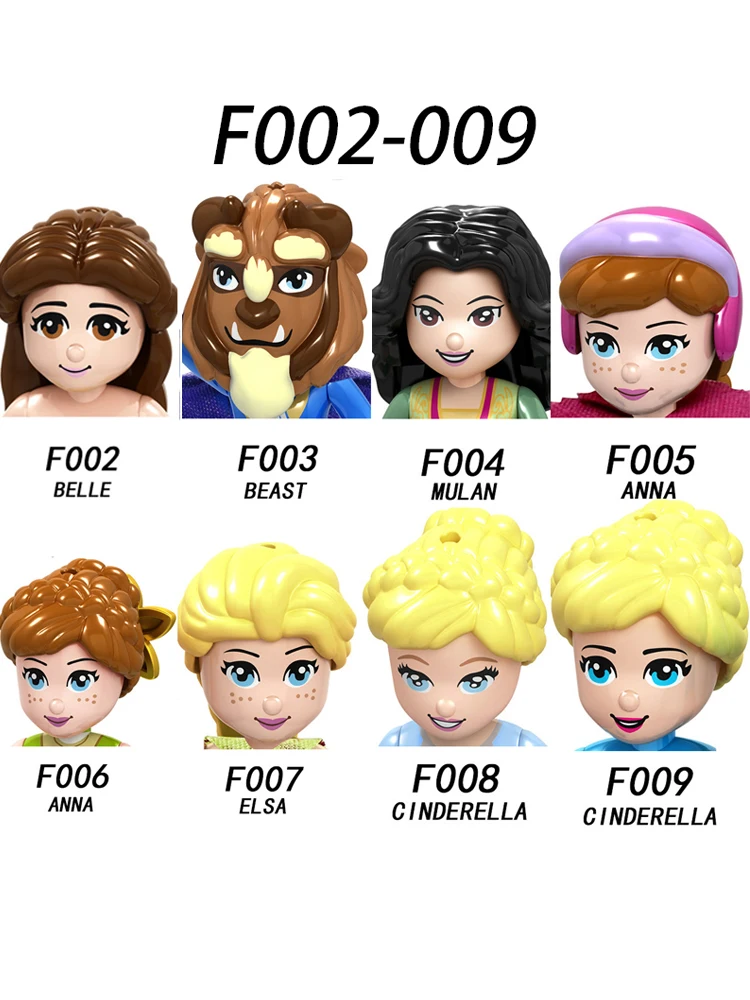 

F002-009 Disney Princess Toys for Girls Action Mini Figures Toys Anna Elsa Cinderella Frozen Princess Beast Diy City Friends New