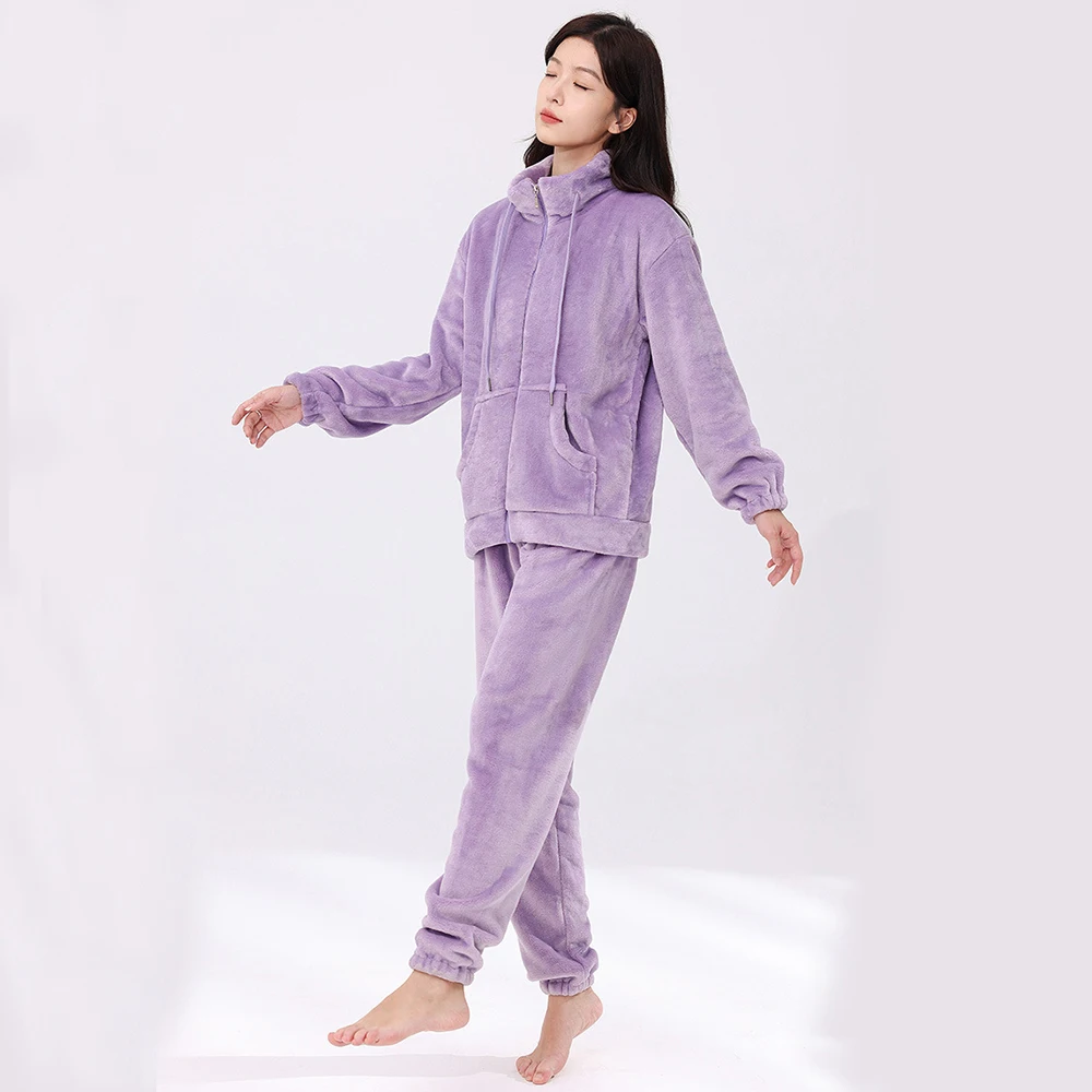 Solid Color Suit For Women and Men Thicken Autumn And Winter Keep Warm Zipper Stand Collar Pocket Design