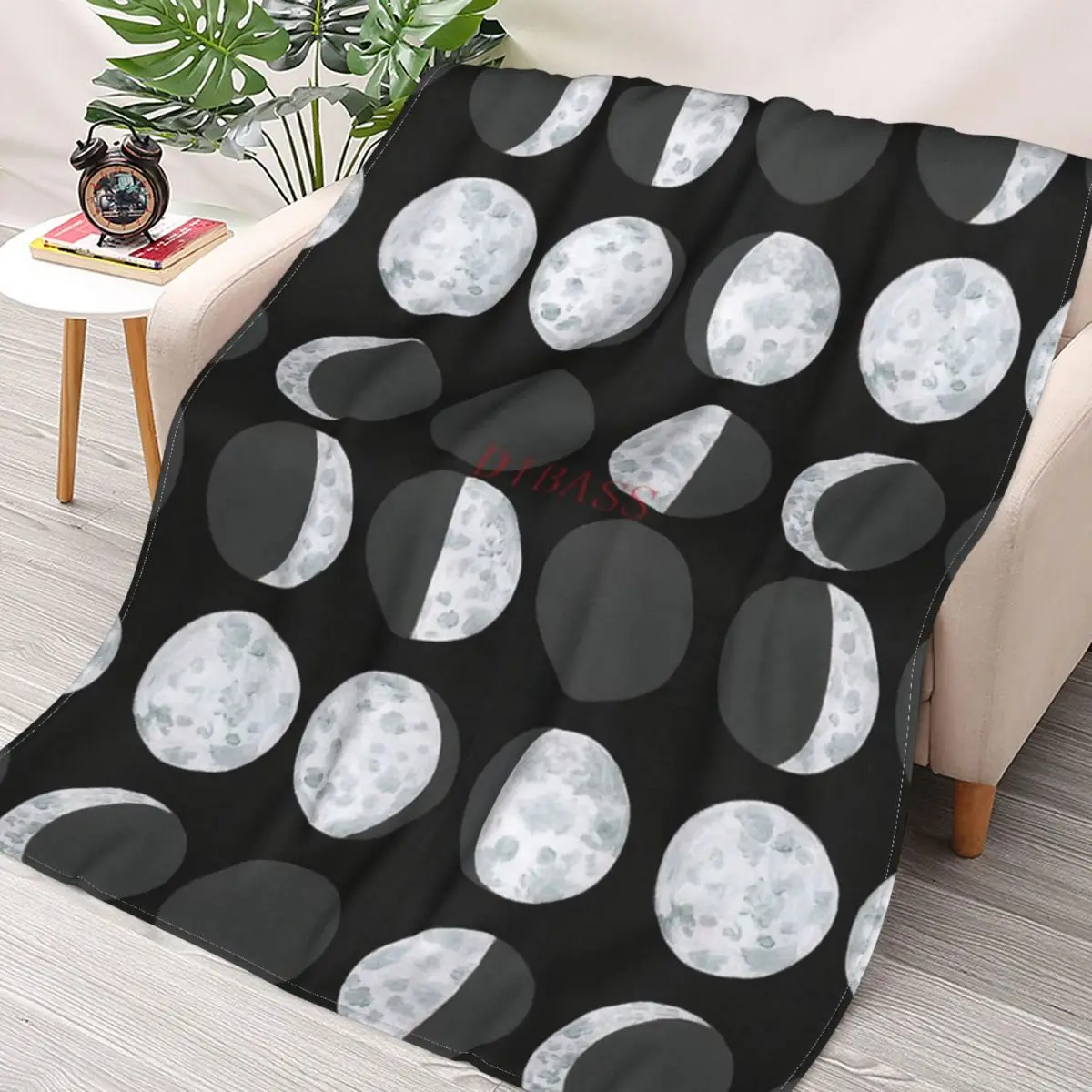 

Moon Phases Chart - Dark 3D Printed Flannel Throw Blanket