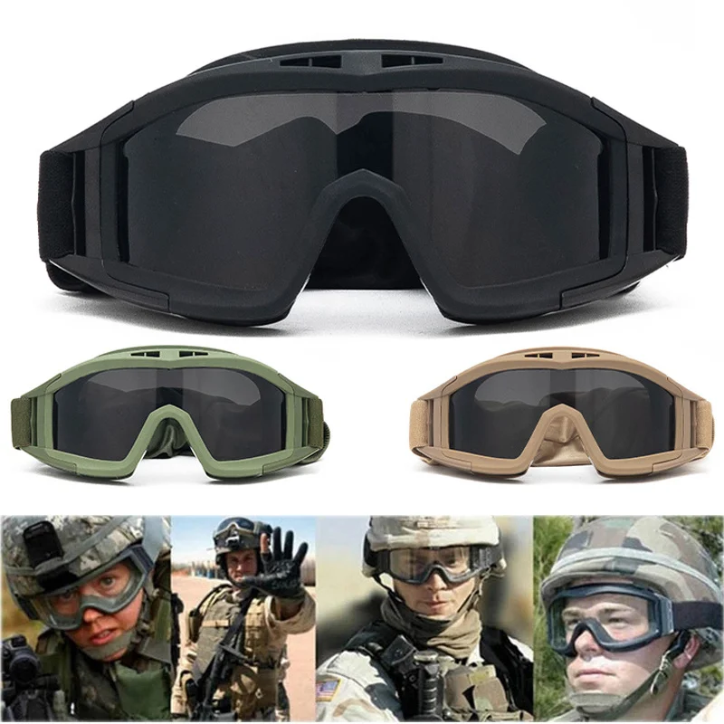 Airsoft Tactical Goggles 3 Lens Windproof Dustproof Shooting Motocross Motorcycle Mountaineering Glasses CS Safe Protection