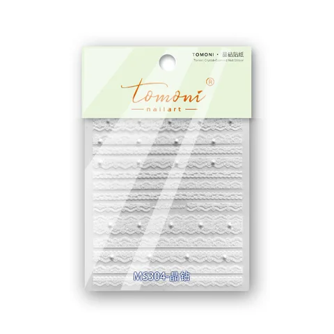 Черно-белые кружевные полосы для дизайна ногтей, дизайнерские наклейки поставляются с жемчугом и бриллиантами, самоклеящаяся декоративная наклейка MS-304
