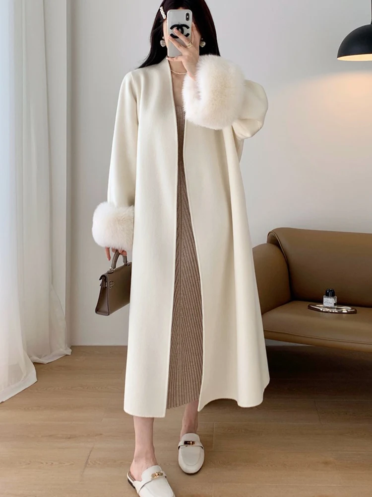 2024 роскошная женская зимняя теплая шерстяная верхняя одежда из натурального