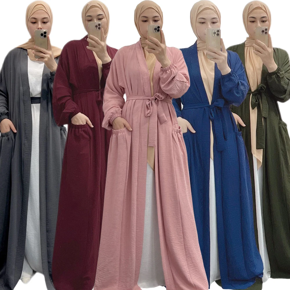 ИД открытая абайя Дубай Рамадан мусульманское платье кафтан женская одежда ислама кимоно для женщин Арабский Дубай Халат