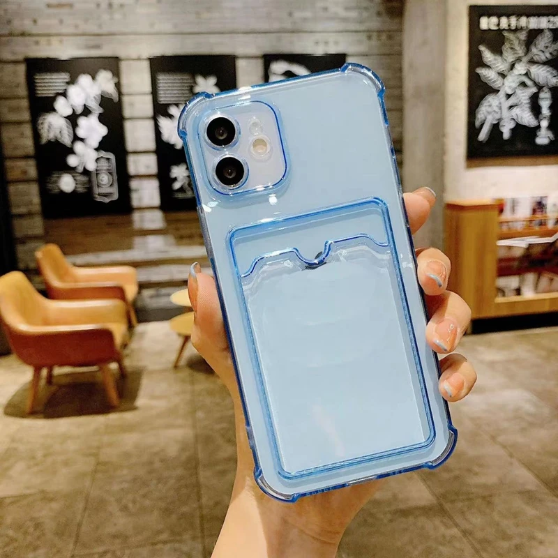 Transparent Card Slot Bag Holder Case For iPhone14 13 12 Pro Max X XS XR Max SE 2020 7 8 Plus Clear Shockproof Soft Wallet Cover