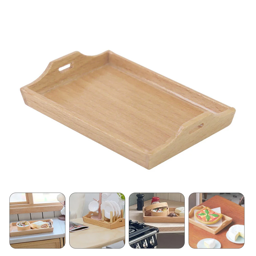 

Tray Serving Wooden Trays Food Tableware Miniature Kitchen Storage Mini Household Breakfast Plate Decorative Handles Container