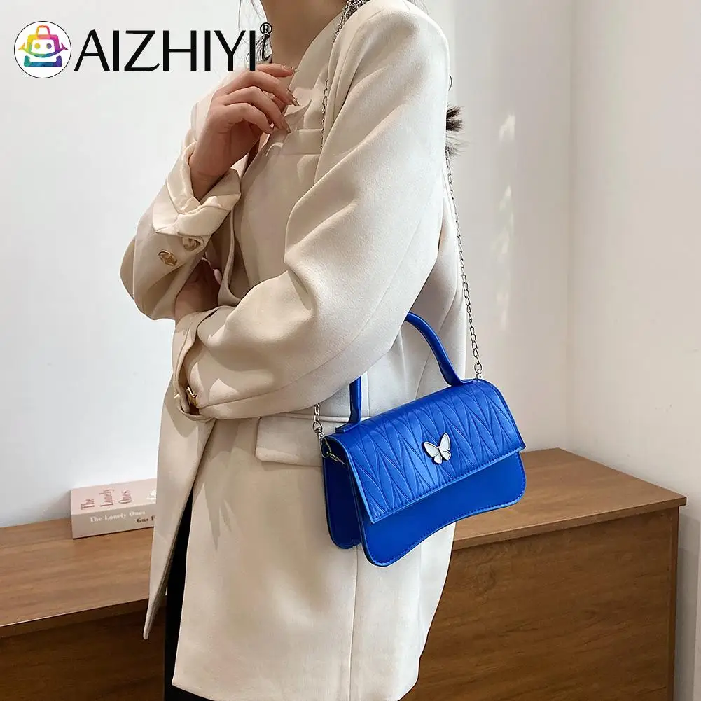 

Роскошная дизайнерская женская сумка, Изысканная сумка-мессенджер на цепочке с откидной крышкой, сумка через плечо с бабочкой, искусственн...