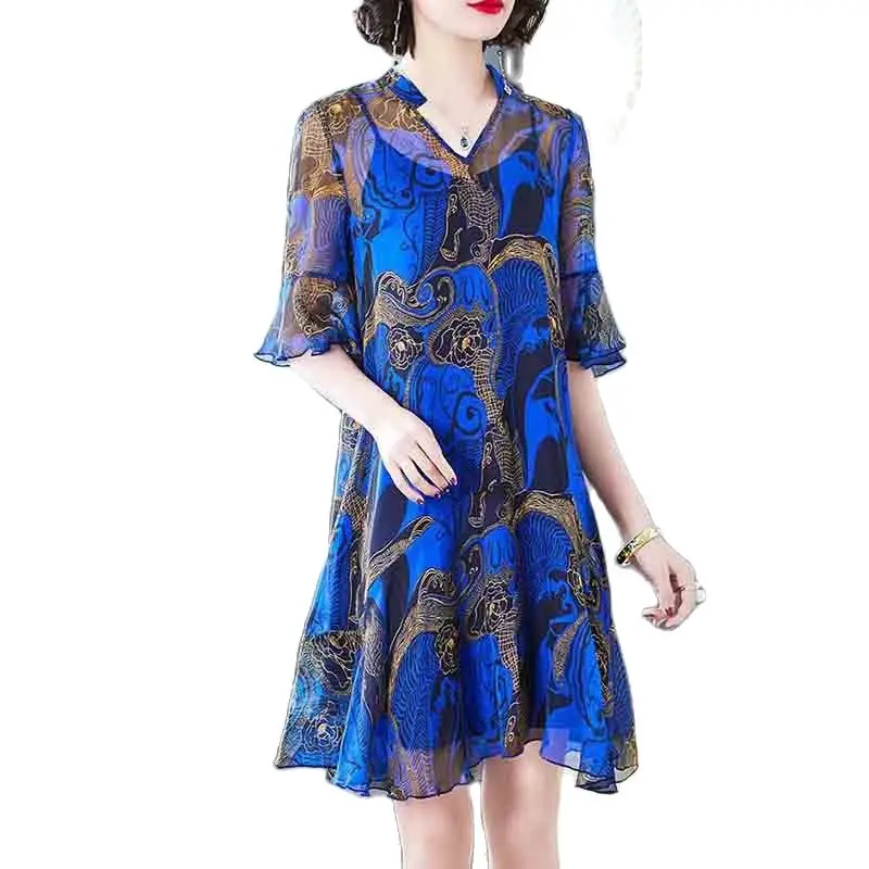 Шифоновое платье большого размера весна-лето 2023 новинка свободная и Тонкая