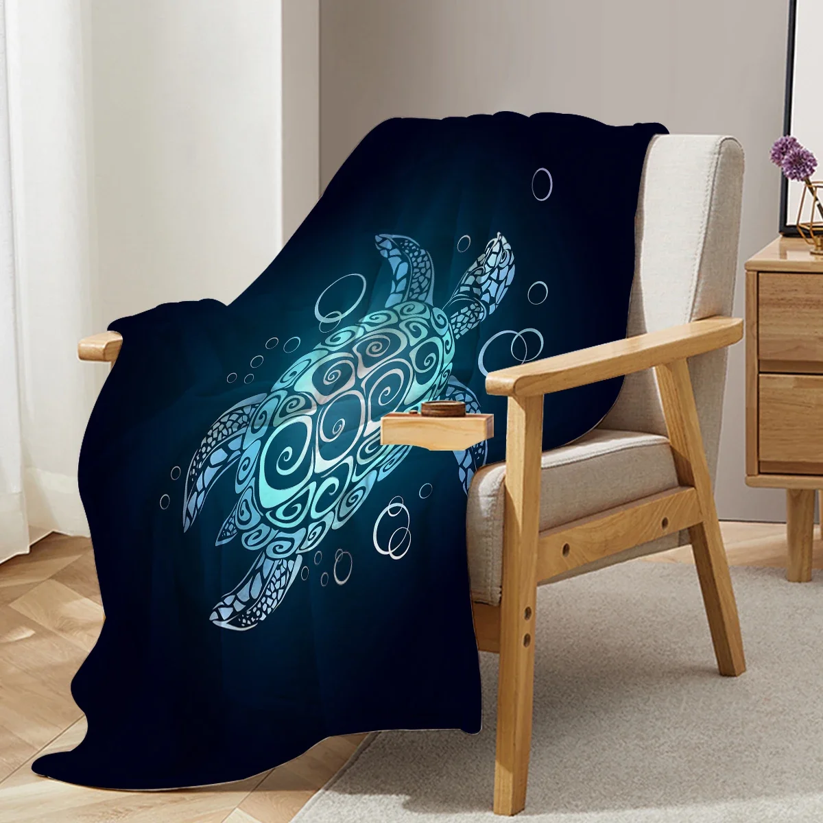 Manta de tortuga marina azul con estampado burbujas manta cálida y Borrosa para todas las estaciones sala estar