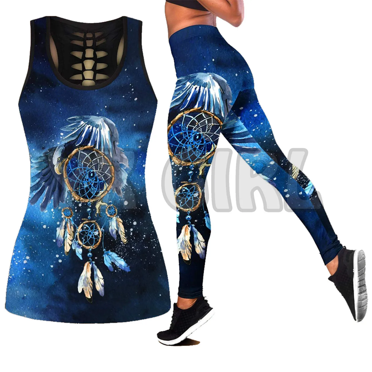 Native Feather  3D Printed Tank Top+Legging Combo Outfit Yoga Fitness Legging Women