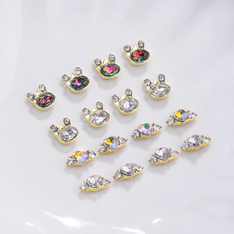 10pcs Cartoon Rabbit Head Alloy White Rhinestones AB Fancy Color Diamond Crystal Glass Gems Nail Charms DIY Nail Art Decorations