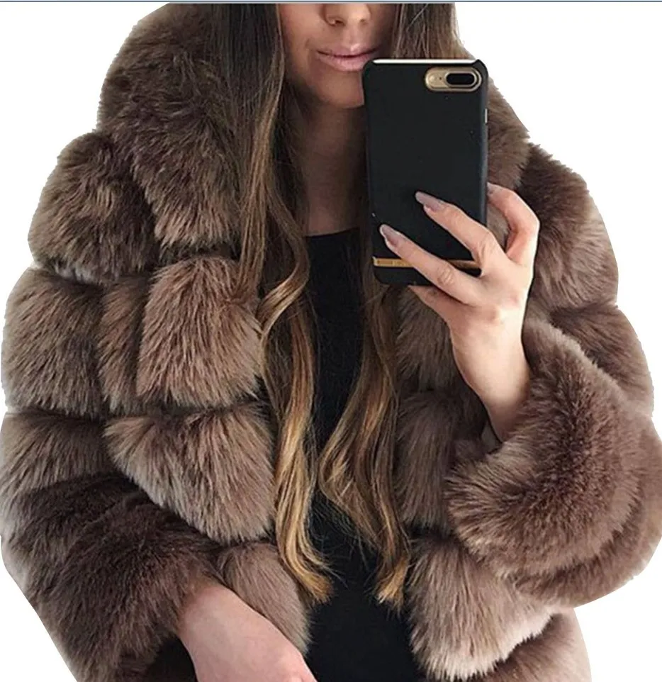Women's Winter Fashion Hot Street Lnstagram Influencer Faux Fur Coat Personality Stitching Fox Hair Hooded Jacket Trade Spot
