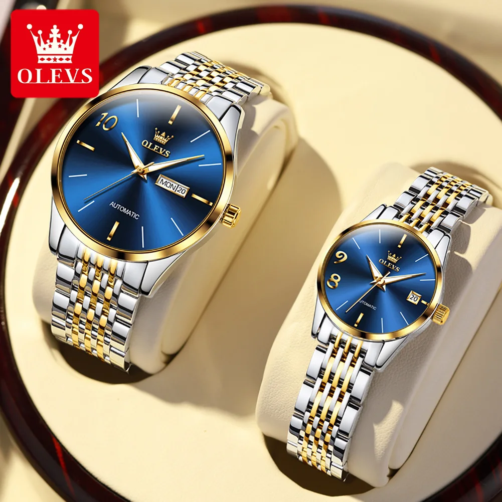 OLEVS Automatic Couple Watch Waterproof Stainless Steel Mechanical Watches Luxury Dress Self Wind Wristwatch Relogio Feminino