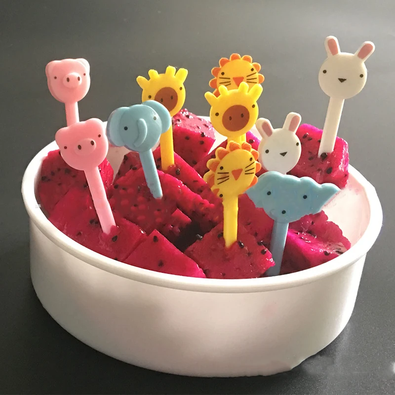 10Pcs/Set Food Fun Picks Super Cute Mini Animal Theme Kids Fruit Fork Lion Rabbit Cartoon Snack Cake Dessert Food Toothpick